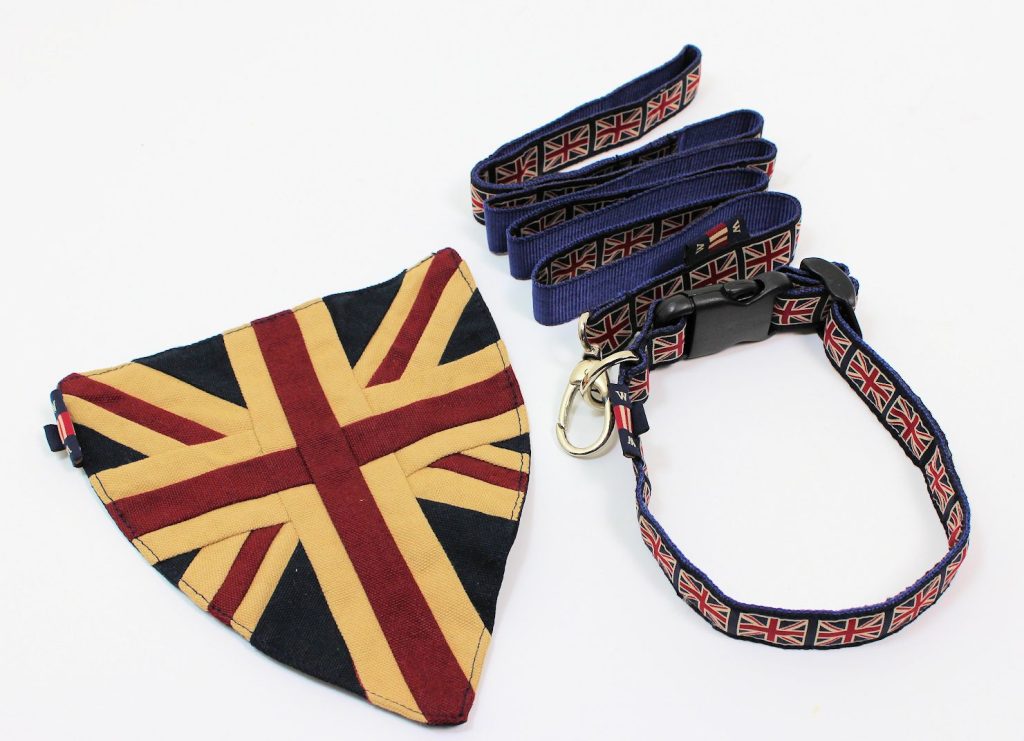 Union Jack Dog Collar, Lead and Bandanna Set Three Sizes